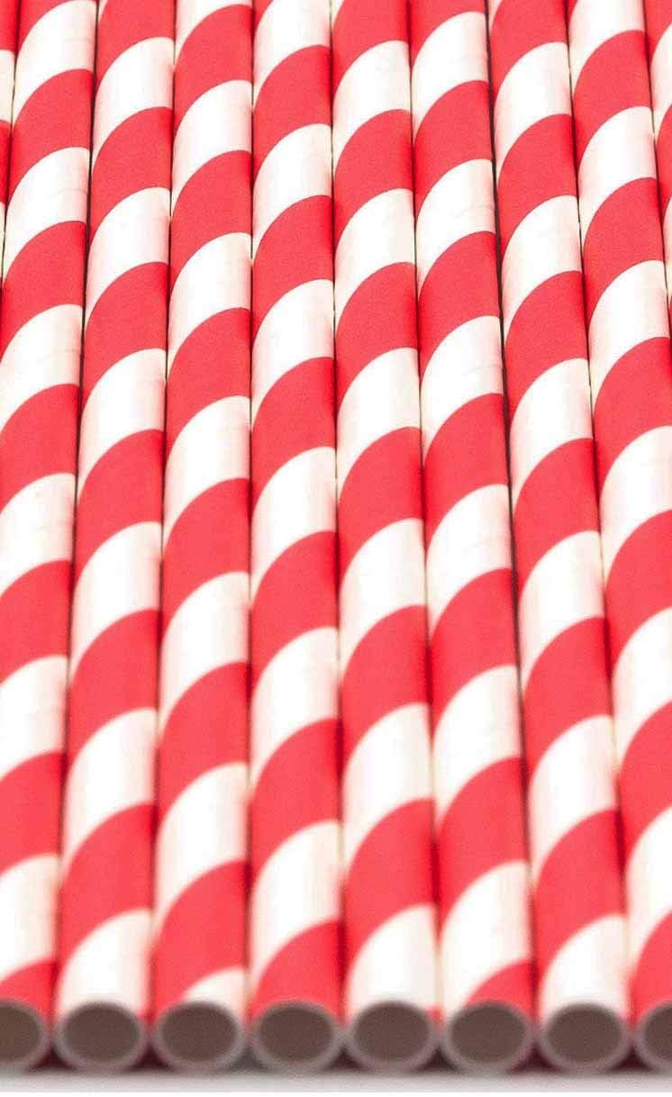 Pack of 300 Red Swirls Biodegradable 4-Ply Paper Drinking Straws (Compostable, Non-toxic, BPA-free)