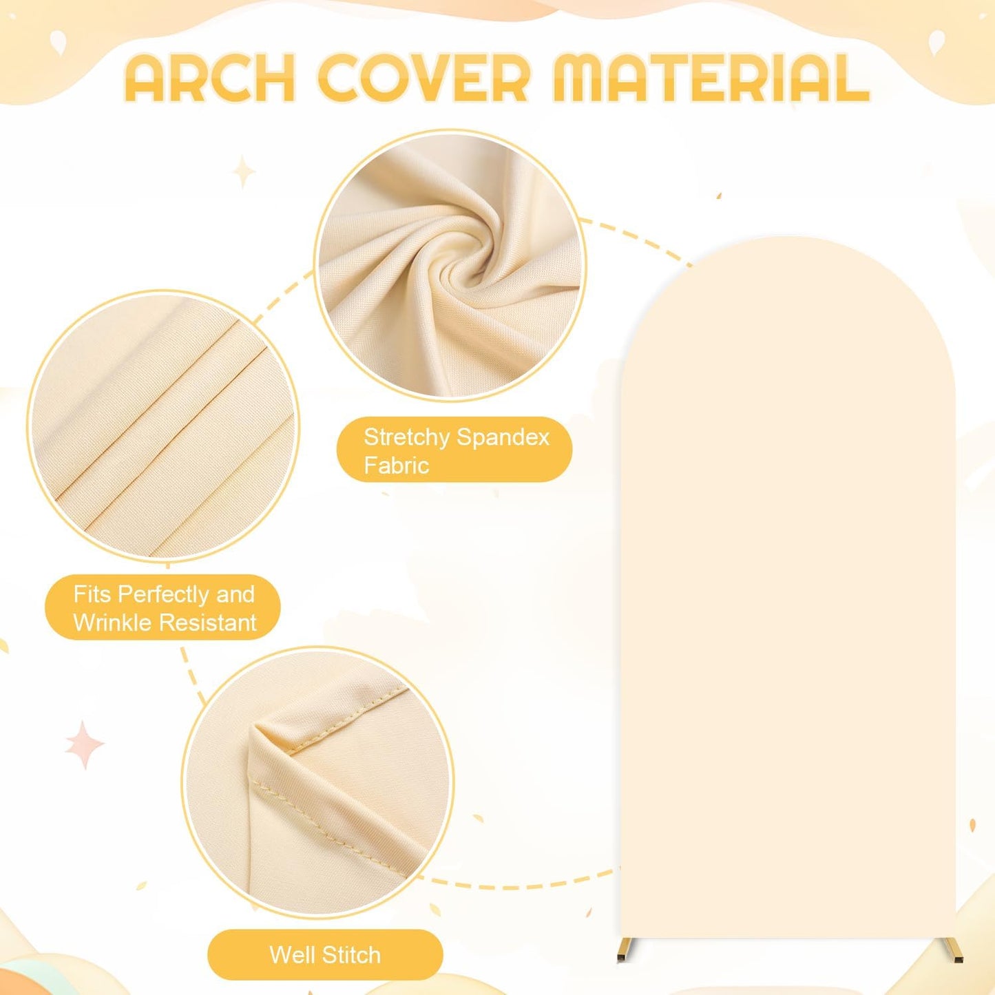 FUHSY Wedding Backdrop Arch Stand with Beige Arch Cover 7.2FT Metal Arch Backdrops Stand and Cover Set Balloon Backdrop Arches for Wedding Ceremony Graduation Bridal Baby Shower Event Decorations