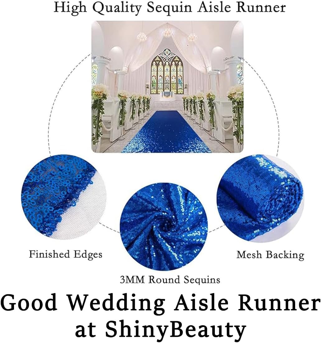 ShinyBeauty Royal Blue Sequin Aisle Runner, 2FTx15FT Glitter Carpet for Weddings, Parties & Special Events