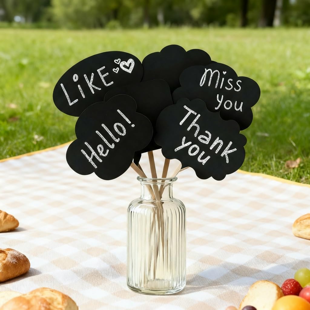 10pcs Blank Photo Booth Props - Writable Chalkboard Signs with Chalk & Sticks, for Wedding, Birthday, Baby Shower