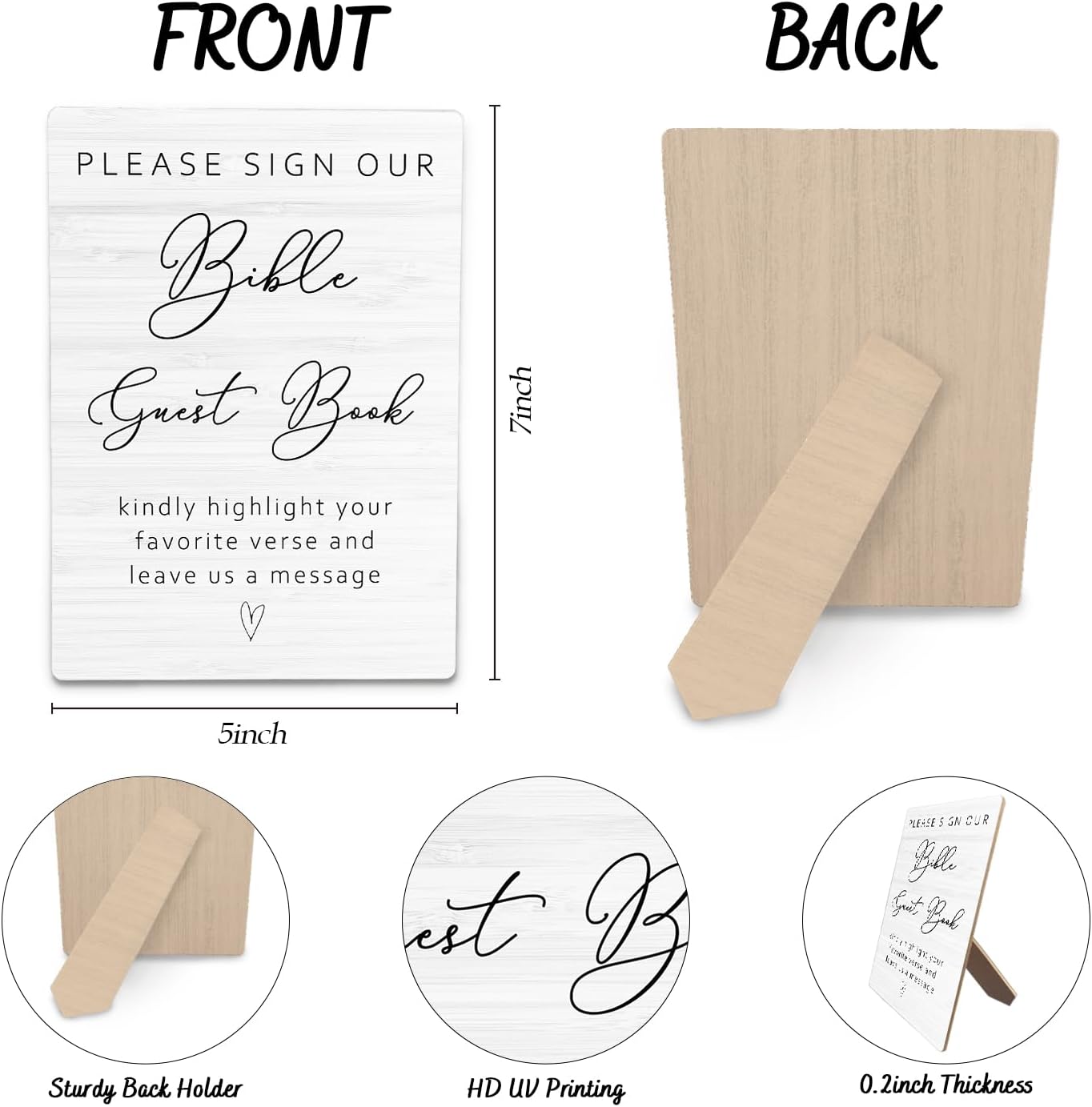 Bible Guest Book Wedding Wooden Sign Stand 5x7inch, Wedding Sign Stand, Wedding Signs for Ceremony and Reception, Wedding Table Decorations, Wedding Table Sign