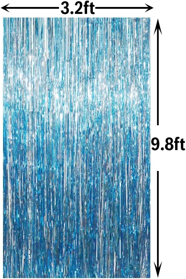 GOER 3.2 ft x 9.8 ft Metallic Tinsel Foil Fringe Curtains Party Photo Backdrop Party Streamers for Birthday,Graduation,New Year Eve Decorations Wedding Decor (Light Blue,1 Pack)