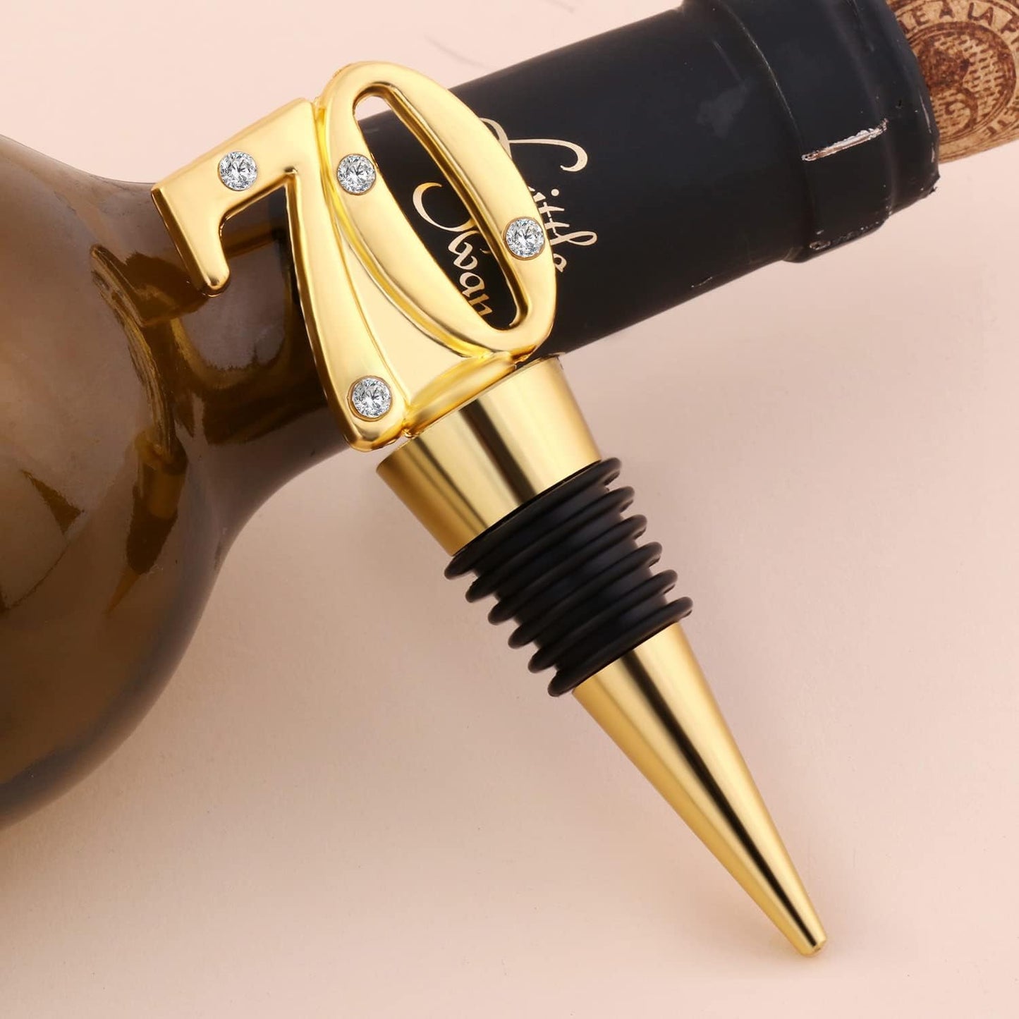 12 Pack 70 Wine Stopper Party Favors Anniversary Party Gifts Black and Gold Birthday Party Gifts Souvenirs Decorations for Guests (black 70, 12)