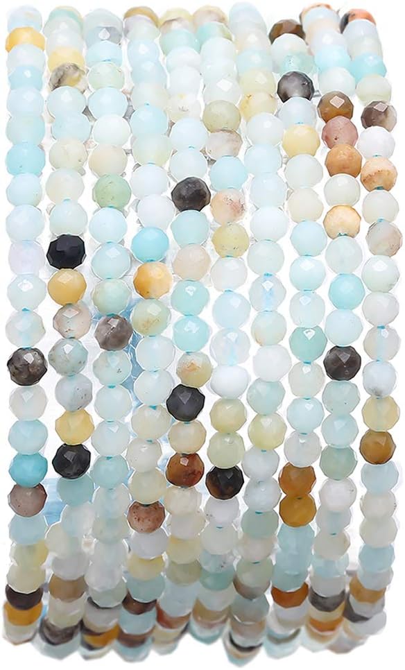 Faceted Natural Amazonite Stone Round Loose Semi Gemstone Beads for Jewelry Making 3-3.5mm 38cm
