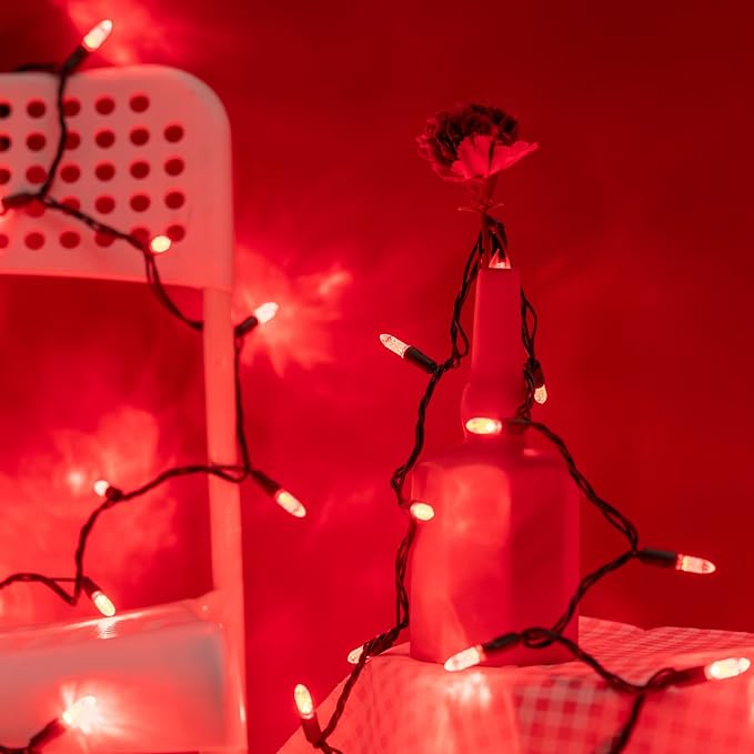 YULETIME Red One-Piece Faceted Christmas Lights 100 Count 33 Feet, High Waterproof UL Certified M6 String Light (Red)