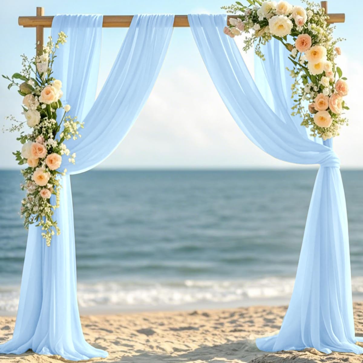 Light Blue Elegant Arch Draping Fabric 2 Panels Outdoor 29" × 20Ft Sheer Chiffon Curtain Drapes for Fall Wedding Ceremony Birthday Party Garden Brunch