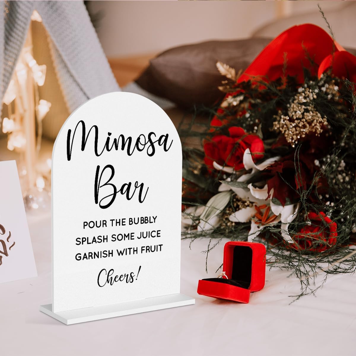 Wedding Mimosa Bar Supplies, Bridal Shower Sign White Acrylic Table Sign for Marriage Parties Anniversaries Reception Cafe Hotel Party Bar Business Event