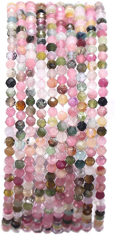 Faceted Natural Tourmaline Stone Round Loose Semi Gemstone Beads for Jewelry Making 2-2.5mm 38cm