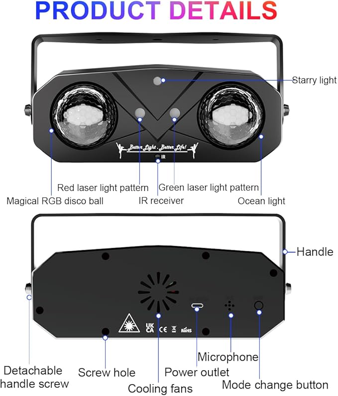 Party Disco Ball, Dj Disco Light Strobe Dance Sound Activated with Remote Control Stage Rave Karaoke Light Ocean Star Projector for Club Parties KTV Christmas Halloween Décor Birthday Glow Party