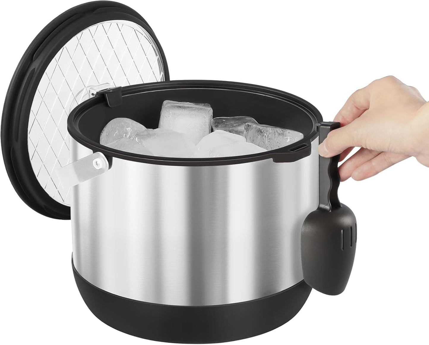 5QT/4.8L Double-Wall Insulated Ice Bucket with Scoop & Lid,Large Capacity Stainless Steel Beverage Bucket for Party Cocktail Bar, Champagnes (Black