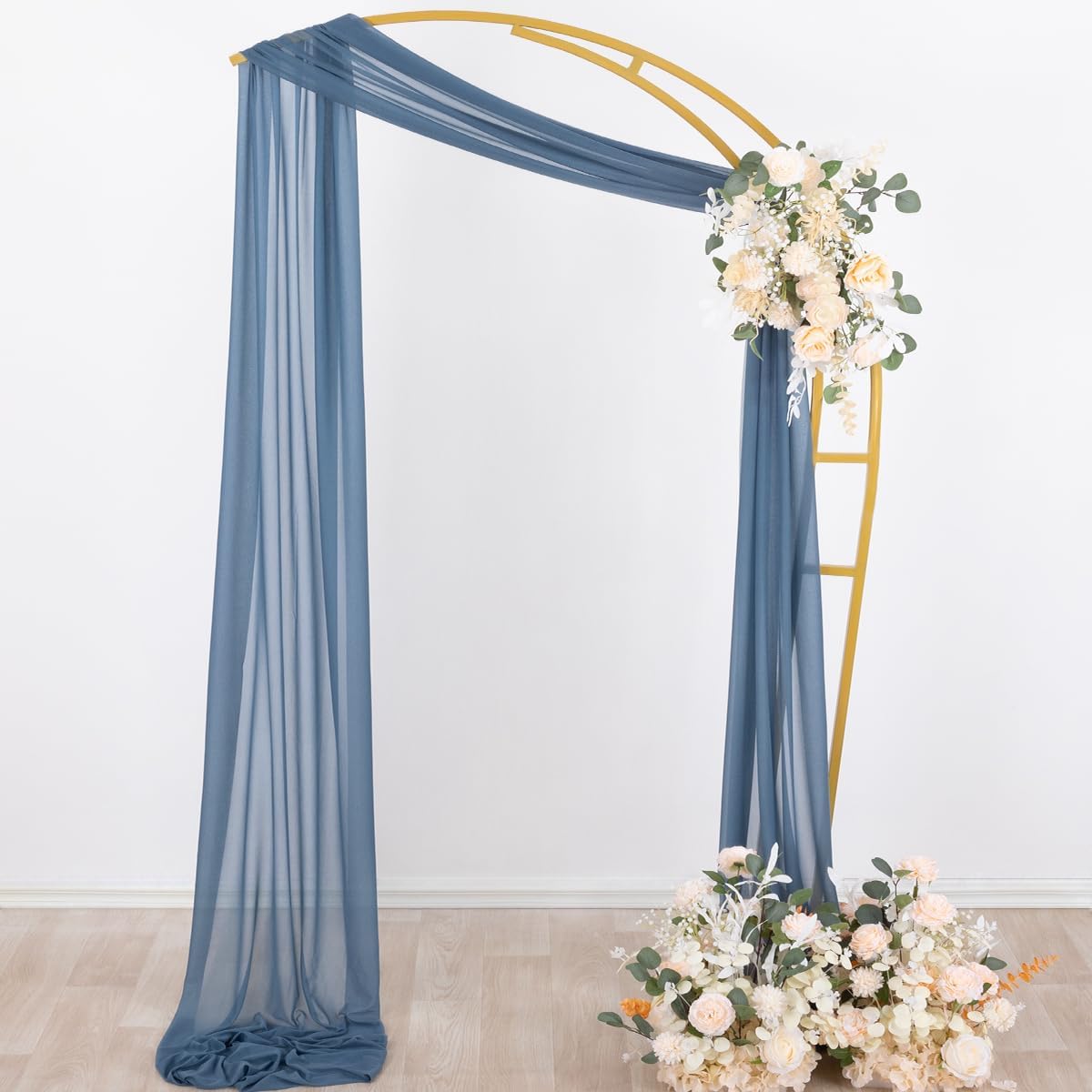 Socomi Wedding Arch Draping Fabric 29" x 20Ft 1 Panel Dusty Blue Sheer Outdoor Curtain Drapes Extra Long for Bridal Baby Shower Ceremony Birthday Party Decor