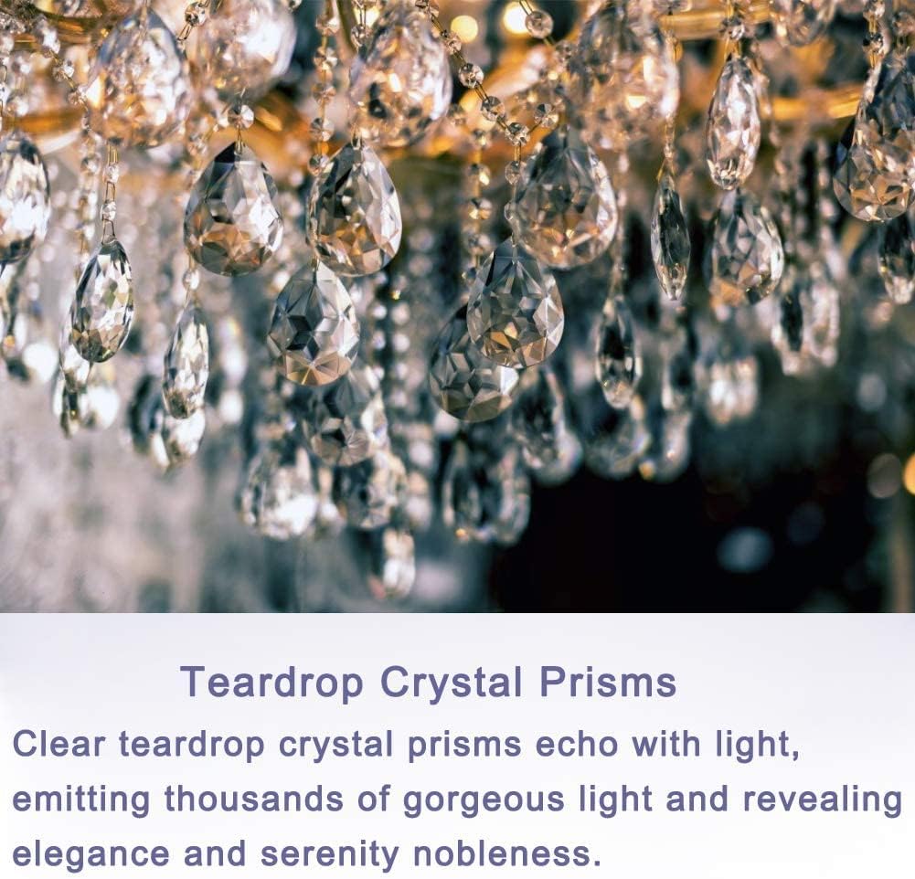 Fushing 10Pcs 1ft Teardrop Crystal Strands, Hanging Beads Chain Garland, Chandelier Pendants Parts Glass Beads (50mm, Clear)