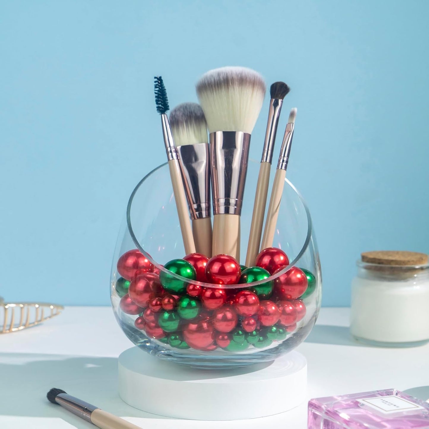 300Pcs Red&Green Polished No Hole Pearl Beads Vase Filler, Christmas Vase Filling Decorations, Plastic Pearls, Table Scatters, Wedding Home Decor, 8/14/20 mm