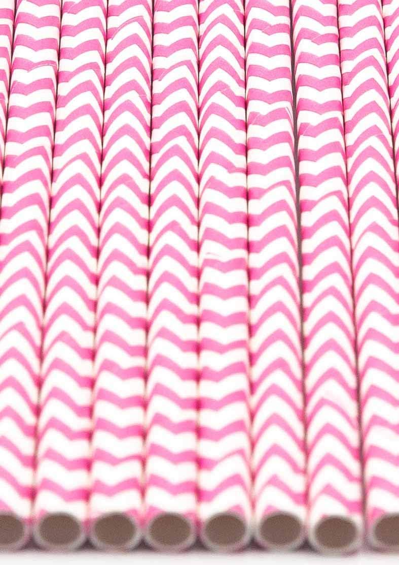 Pack of 150 Baby Pink Chevron Biodegradable 4-Ply Paper Drinking Straws (Compostable, Non-toxic, BPA-free)
