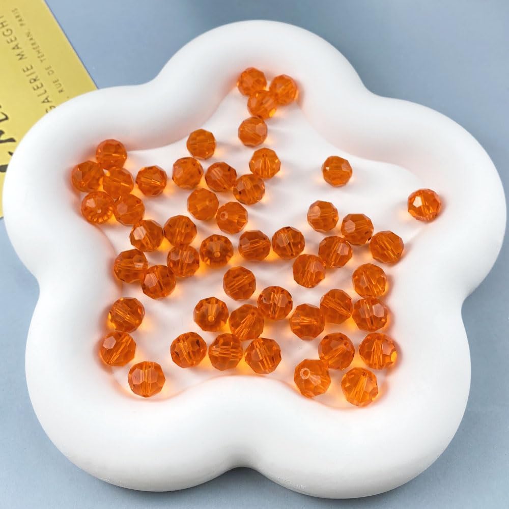 200 PCS 6mm Crystal Glass Beads Round Multiple Faceted Loose Spacer Glass Beads for DIY Handcrafte Bracelet Necklace Earring Jewelry Making(Tangerine)