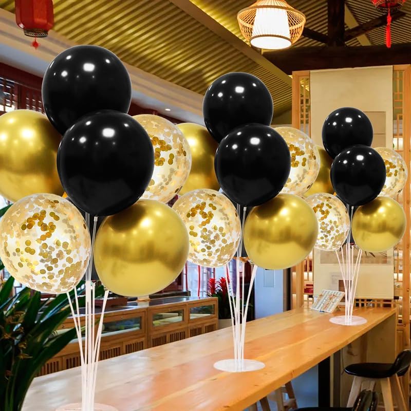 Black and Gold Party Decorations Balloon Stand Table Centerpieces for Birthday Wedding Retirement Anniversary Father's Day Halloween New Years Graduation Decorations 2025 (Black gold set4)