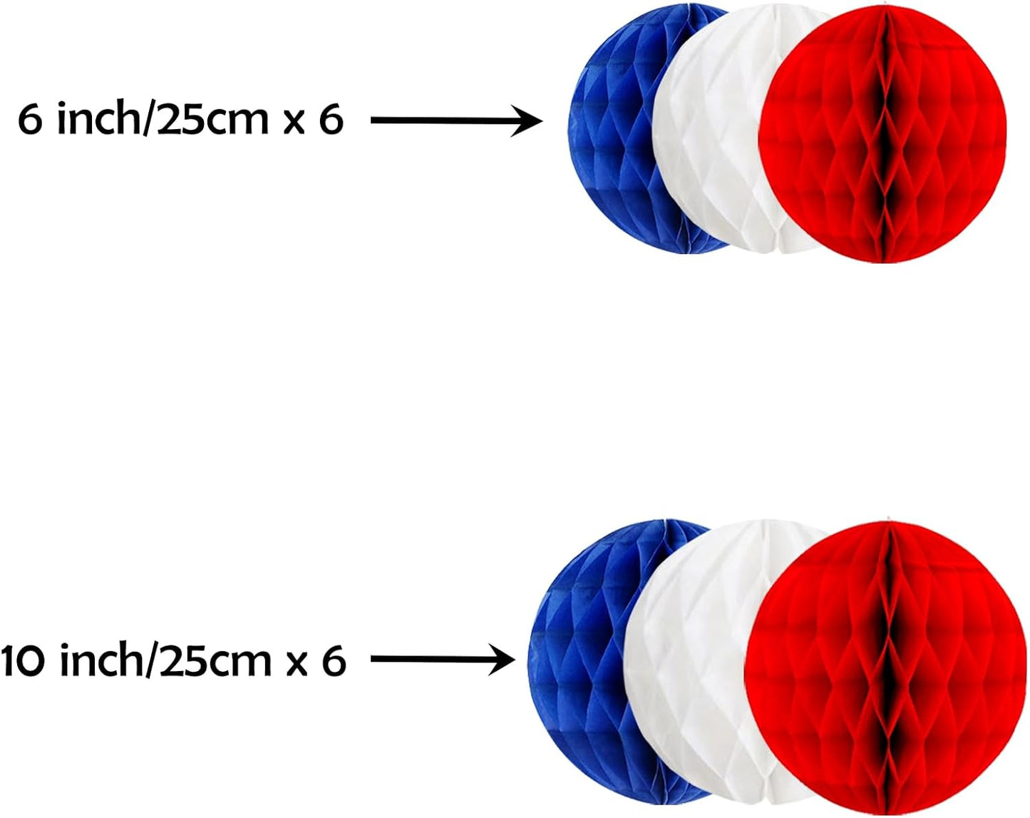 ZOOYOO 12Pcs 6" 10" Patriotic Honeycomb Balls Decorations Red White Blue Hanging Tissue Paper Pom Poms for 4th of July, Nautical Party, Graduation, Sports Theme & Home Decor