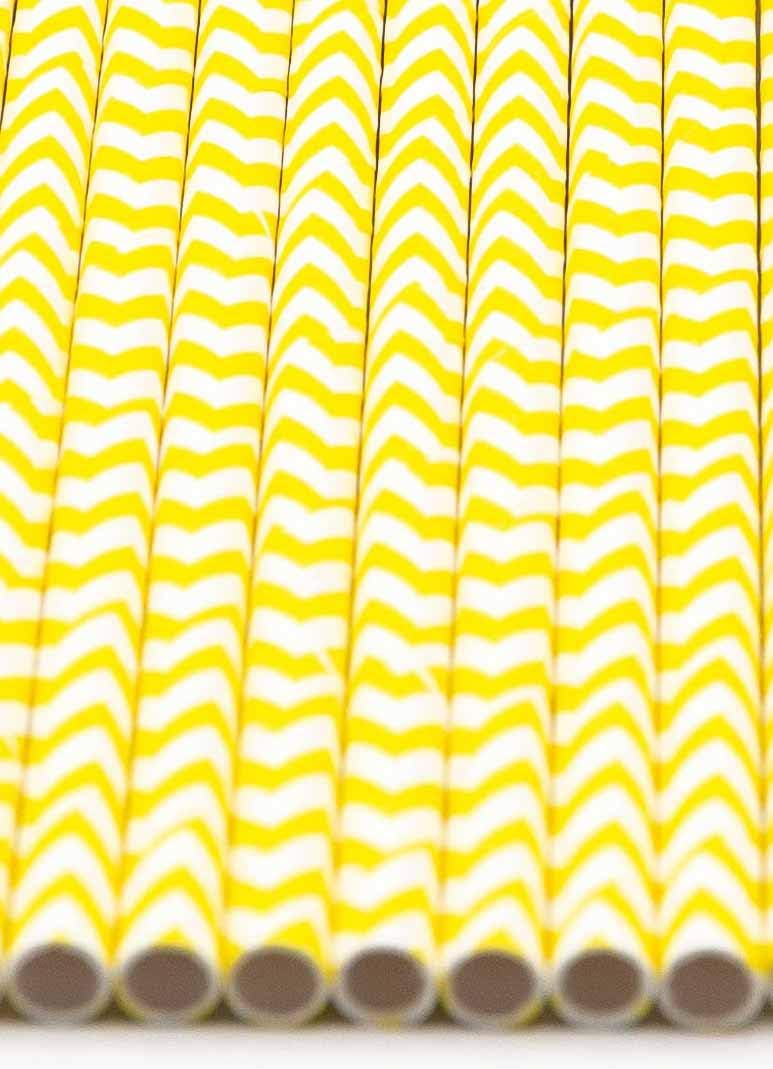 Pack of 300 Yellow Chevron Biodegradable 4-Ply Paper Drinking Straws (Compostable, Non-toxic, BPA-free)