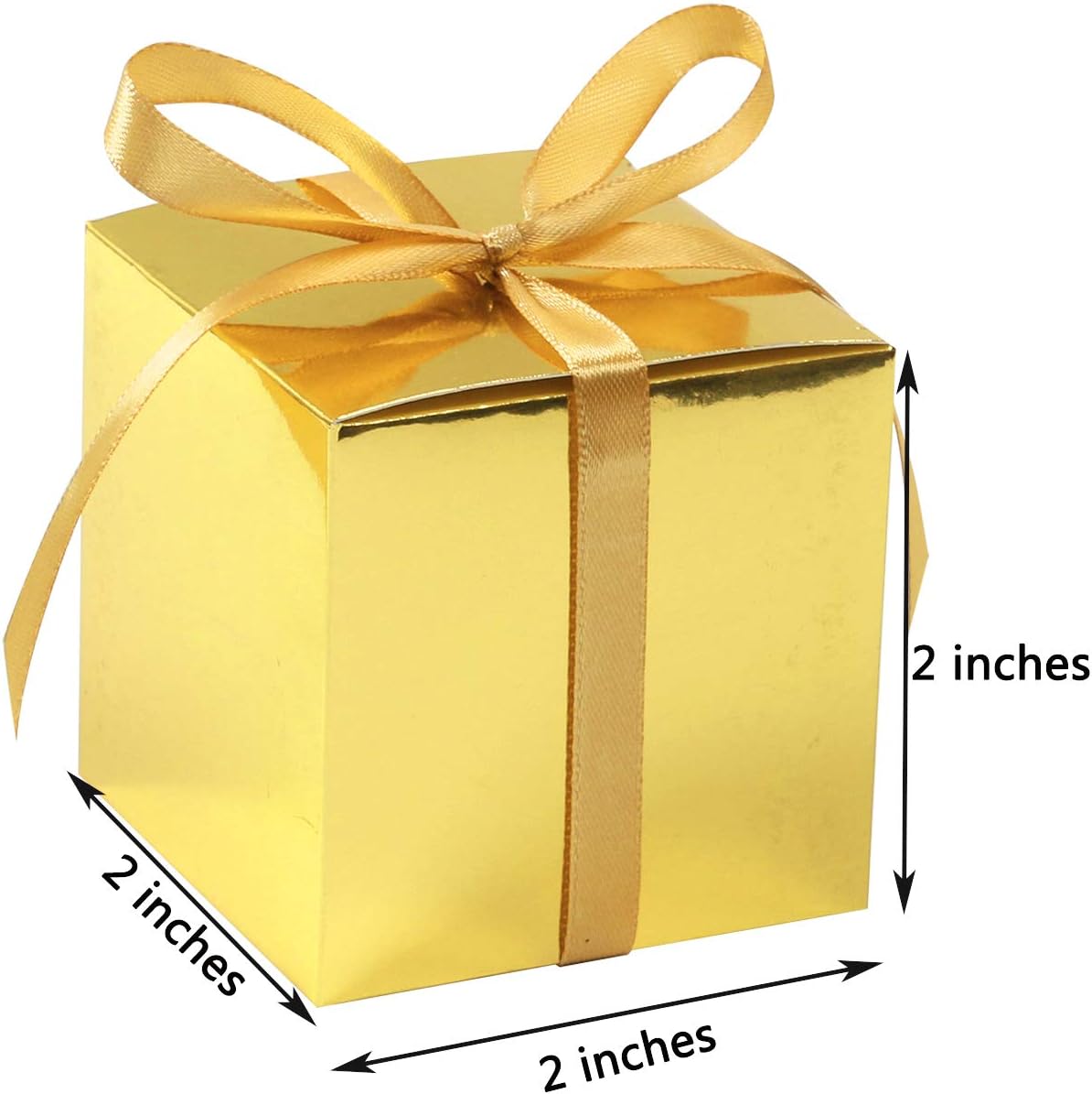 COTOPHER 100pcs Small Gift Boxes, Favor Boxes 2x2x2 inches Paper Gift Boxes with Ribbons Candy Box for Wedding Favors Baby Shower Bridal Shower Birthday Party (100pcs 2x2x2, Gold)