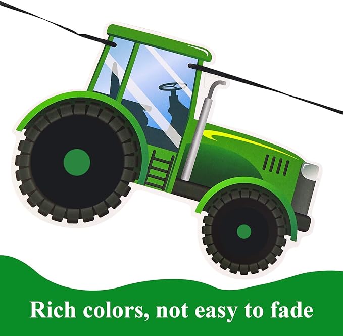 SUNBEAUTY Green Tractor Happy Birthday Banner Set with Tractor Garland Banner for Tractor Farm Themed Birthday Party Supplies Decorations | Pre-Strung