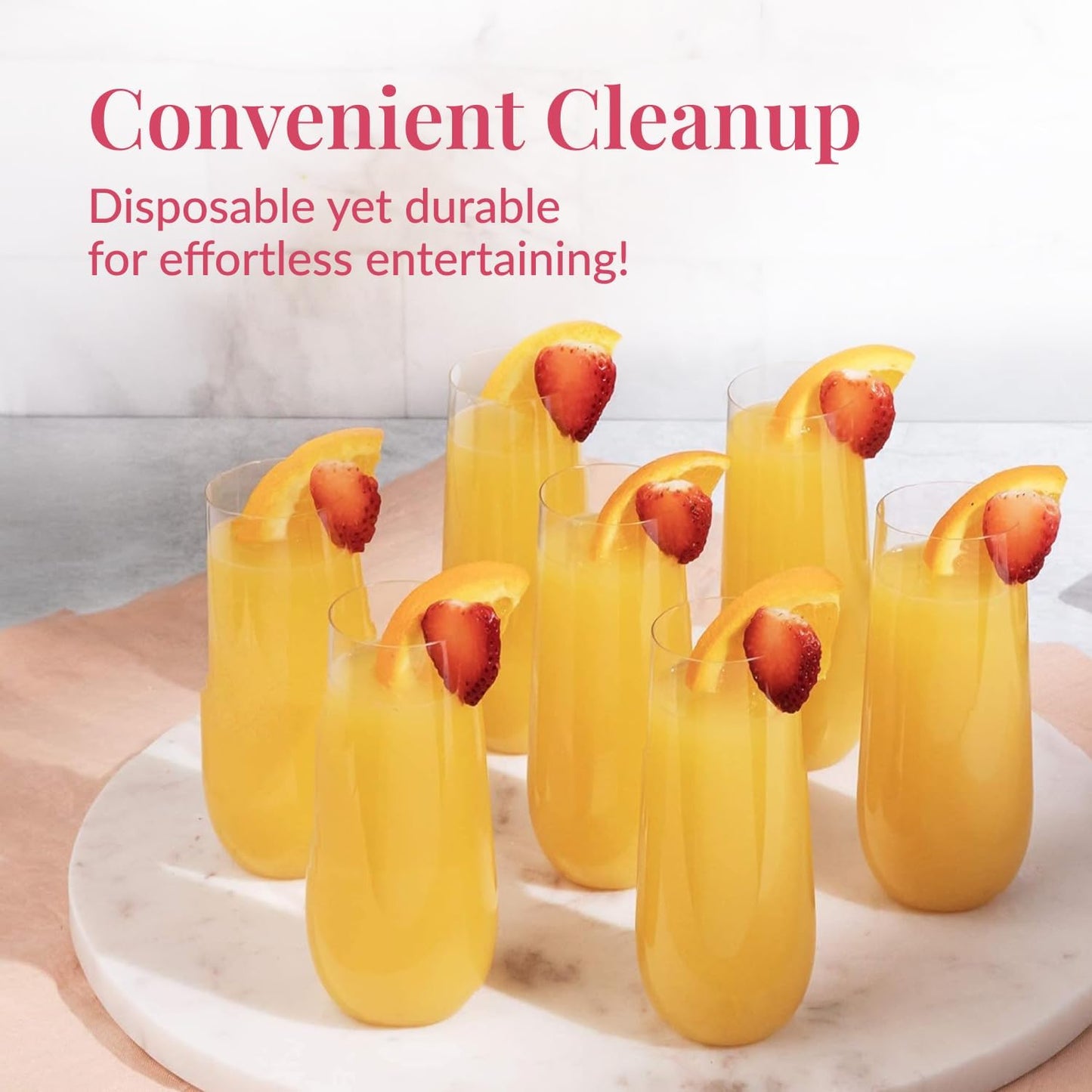 Prestee 24-Pack Stemless Plastic Champagne Flutes - 9 oz Clear Disposable Glasses for Wine, Cocktails, Mimosas - Champagne Flutes Plastic for Parties and Celebrations