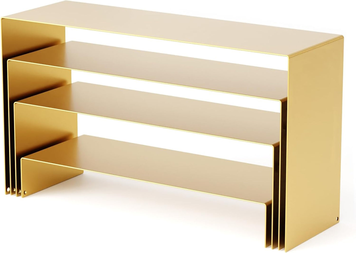 Black Matte Metal Display Stand,8 Pcs 2 Set Display Risers, Metal Rectangular Display Shelf for Showcase, Dessert, Toys, Perfume (8Pcs-Gold, L7''x8''x9)