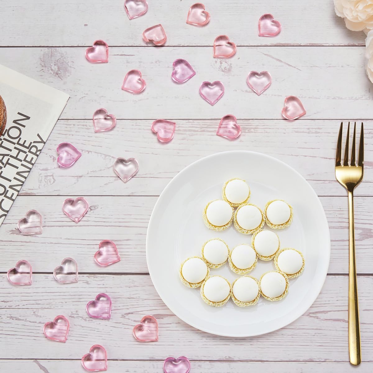 Homtable 150 Pieces Pink Red Acrylic Heart Table Scatter Vase Fillers, 5 Colors (5 Pink)