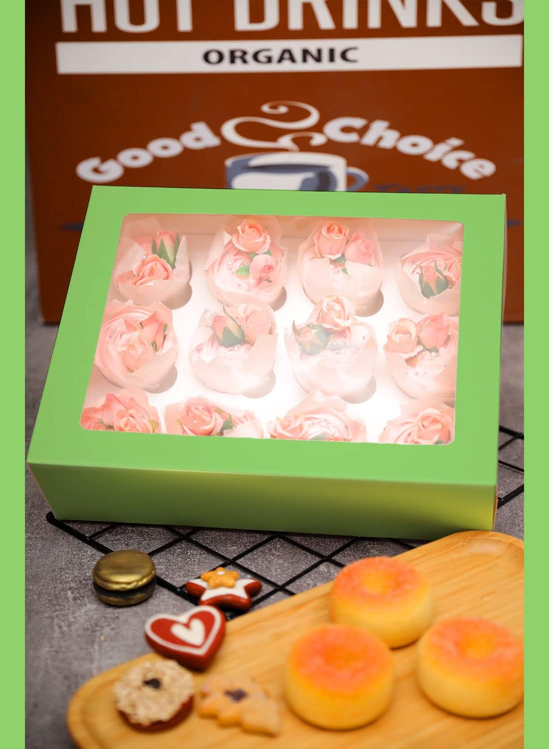 12 Cupcake Containers 10-Packs Avocado Cupcake Box Cupcakes Carrier, 12 Cupcake Boxes with Window 13"x10"x3.5"(Auto-pop up)