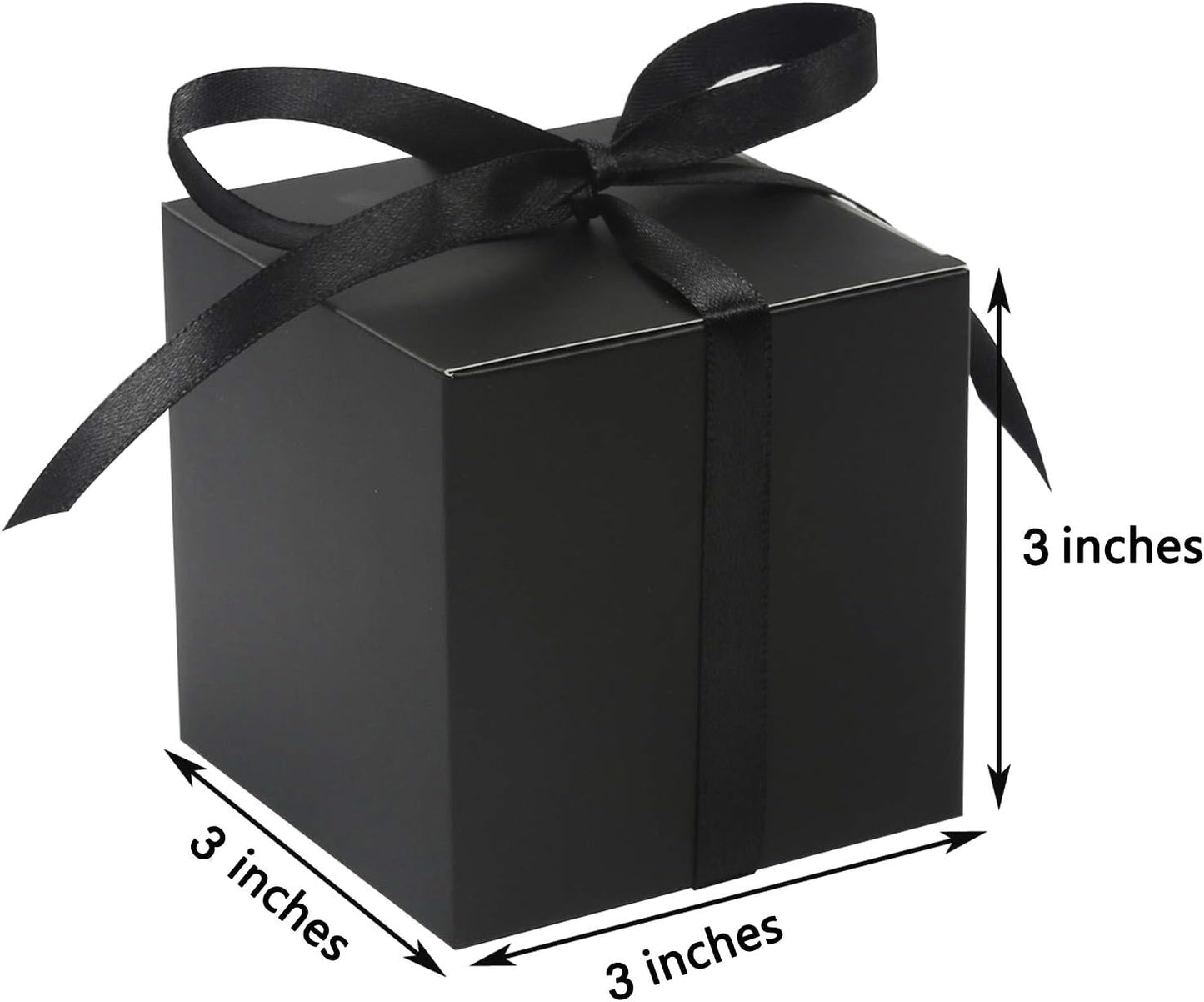 COTOPHER 100pcs Wedding Favor Boxes, Paper Gift Boxes 3x3x3 Inches Small Gift Boxes with Ribbons Small Boxes for Gifts, Crafting, Cupcake, Candy, Bridesmaid Proposal Boxes,Easy Assemble Boxes (Black)