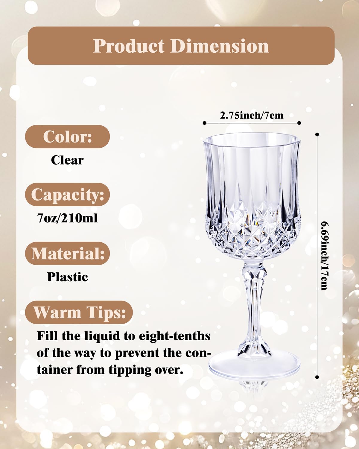 Ciaell 24PCS Plastic Wine Glasses - 7 Oz Plastic Goblets for Party - Clear Vintage Drinking Glasses - Disposable Water Goblets Set for Wedding, Bar, Wine, Beer, Juice, Cocktail, Whiskey