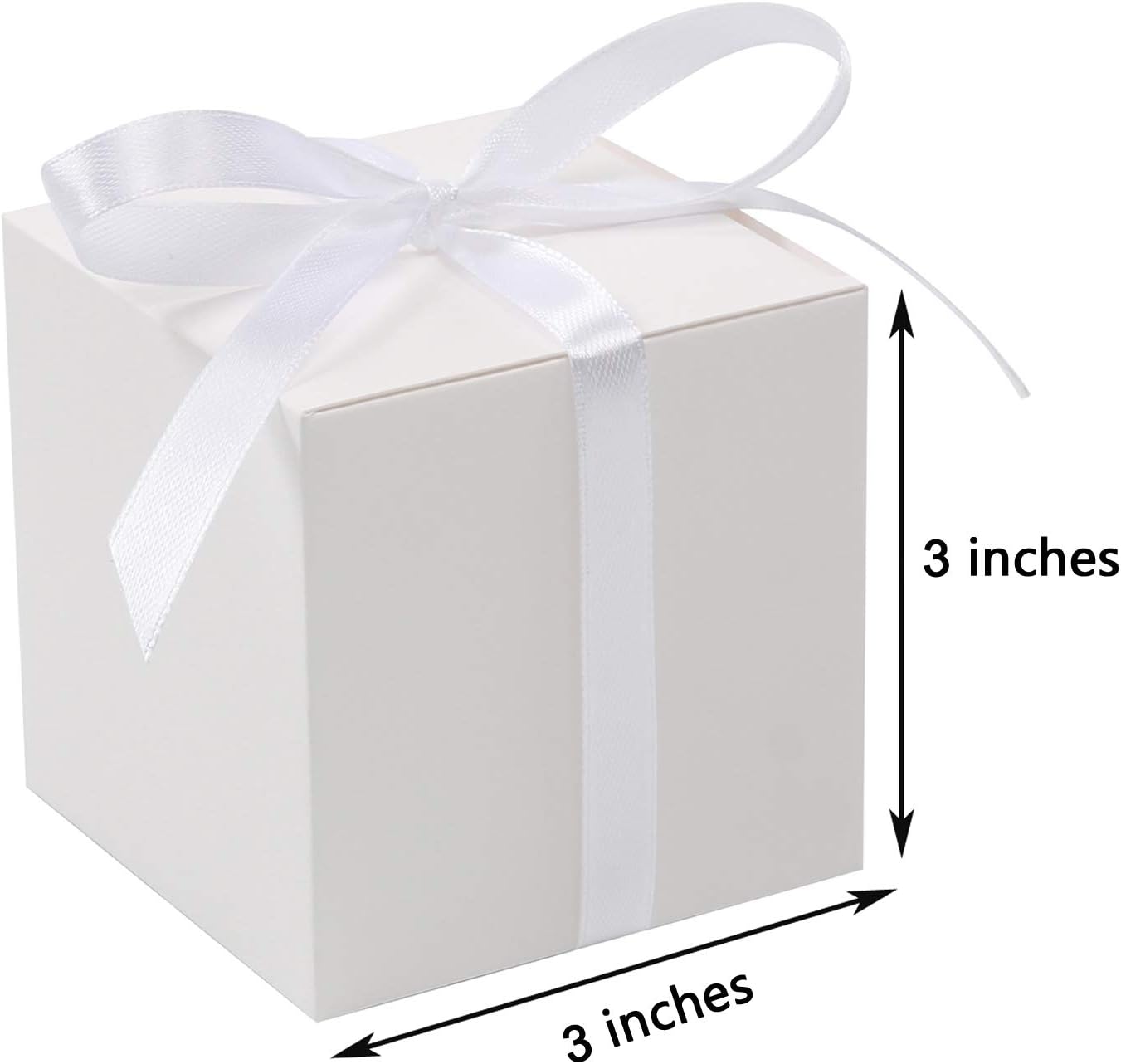 COTOPHER 100pcs Wedding Favor Boxes, Paper Gift Boxes 3x3x3 Inches Small Gift Boxes with Ribbons Small Boxes for Gifts, Crafting, Cupcake, Candy, Bridesmaid Proposal Boxes,Easy Assemble Boxes (White)