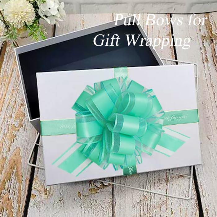 6 Pieces Large Pull Bows,6 inches,Bow for Gift Wrapping,Pull Bows for Christmas Party Birthday Gift Wedding Baskets,Valentine's Day Gift Decorations, Flower Decorations (Blue-green), BE-03
