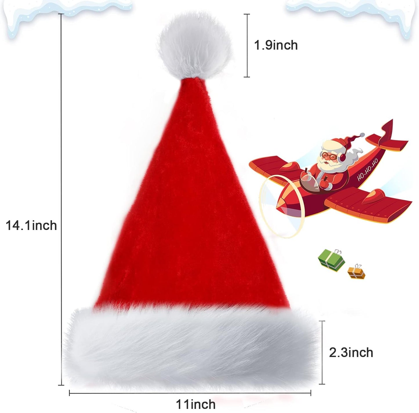 Christmas Hats, Santa Hat for Kids/Baby Unisex Warm Comfort Red Velvet Holiday Xmas Hat for New Year Festive Party Decoration