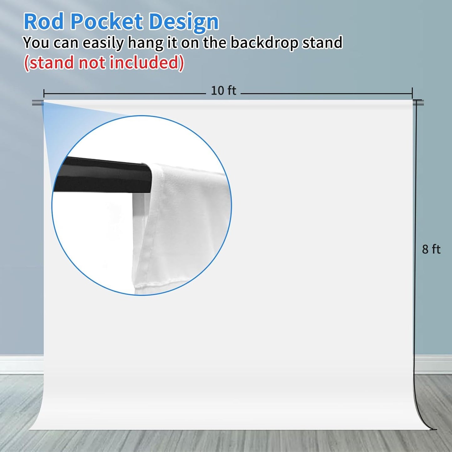 HEMMOTOP White Photography Backdrop, 10x8 ft White Photo Backdrops Background Curtain for Photoshoot, Video Recording, Photographic Studio, Picture, Party, Photos, Product (Backdrop only)