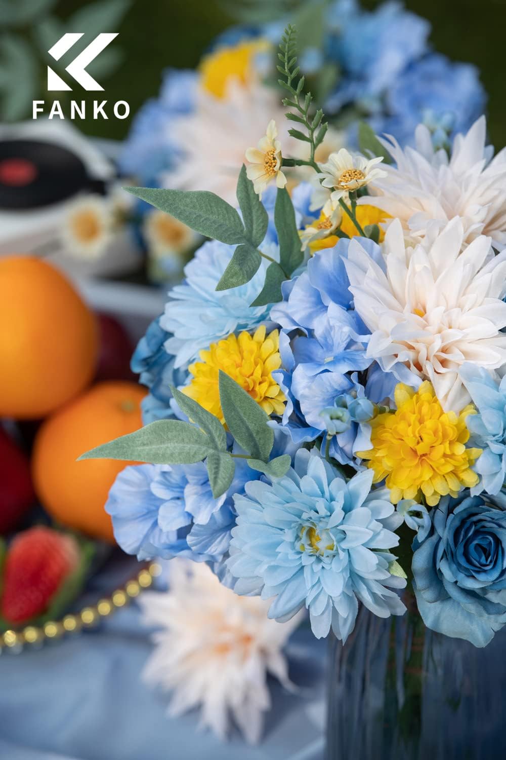 FANKO Rose Artificial Flowers Combo for DIY, Fake Blue Rose Artificial Silk Flowers with Greenery, Real Looking Artificial Faux Flowers for Wedding, Table Decoration, Centerpieces, Party, Home Décor