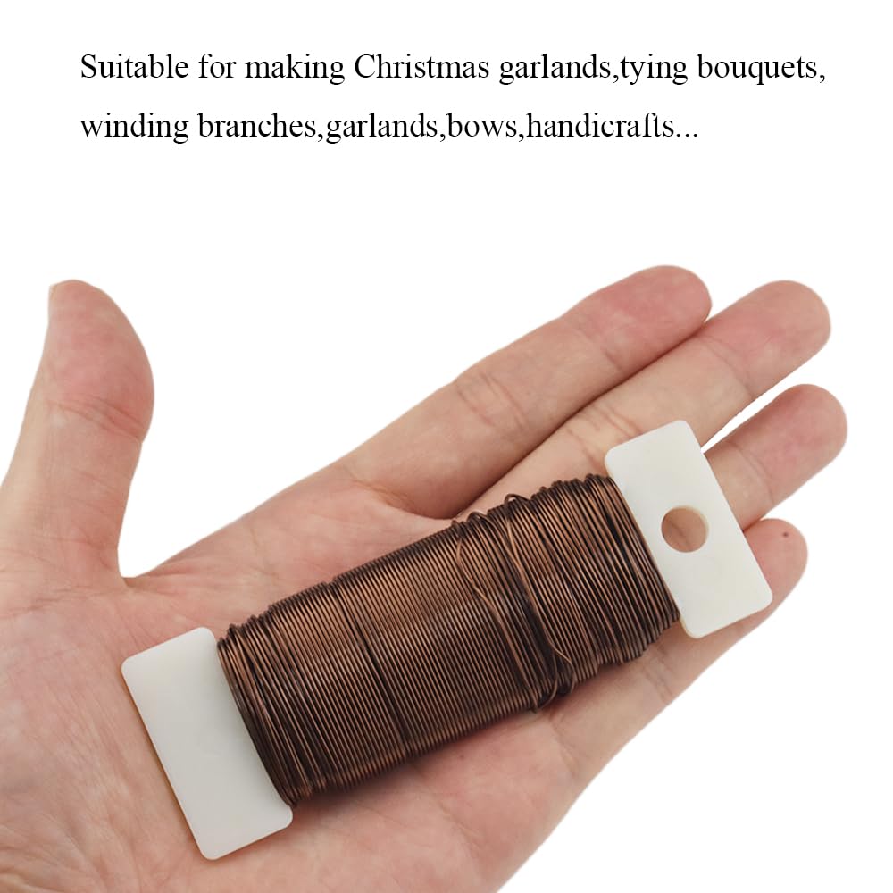 HAHIYO 22Gauge Coffee Color Metal Floral Wire - 3 Rolls, 115Yards (345Feet) - Flexible Paddle Wire for Craft, Christmas Wreath, Flower Arrangement, Bouquet Wrapping, Wedding DIY