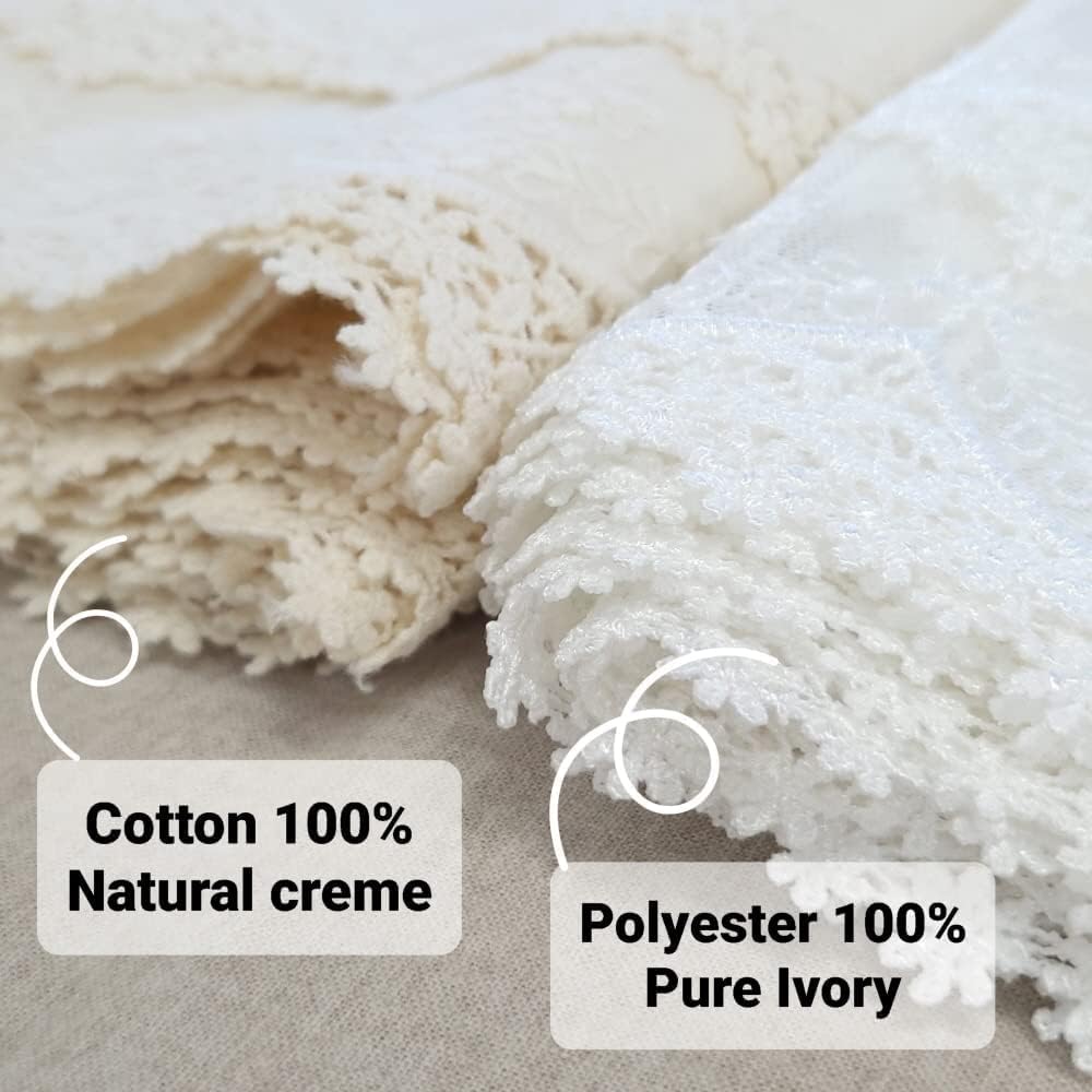 Inicia Cotton Lace Table Runner 12 × 86 inch Embroidered for Easter Holiday Wedding Picnic Daily Dining Tables White Decor (Cotton, 12"×86" (31cm×220cm))