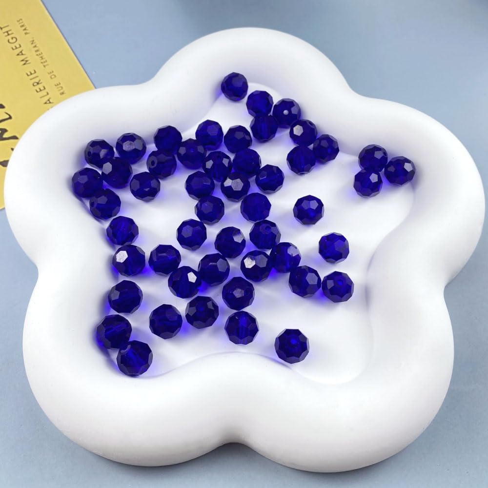 100 PCS 8mm Crystal Glass Beads Round Multiple Faceted Loose Spacer Glass Beads for DIY Handcrafte Bracelet Necklace Earring Jewelry Making(Sapphire)