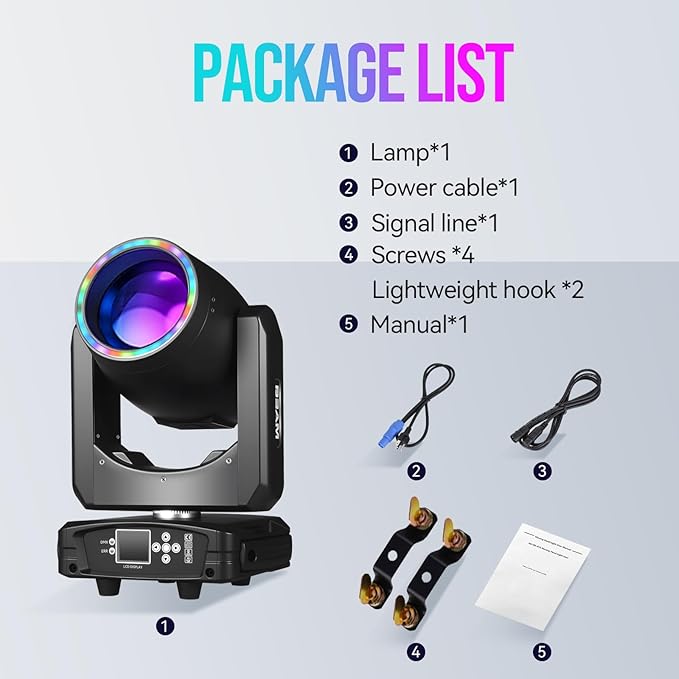 MINGJIE 300W Moving Head DJ Lights, 48-Facet Prism Stage Lighting with 15 Gobos & 15 Colors, DMX512 Sound Activated LED Beam Spot for Wedding, Bar, Party, KTV, Stage Show (1 Pack = 2PCS)