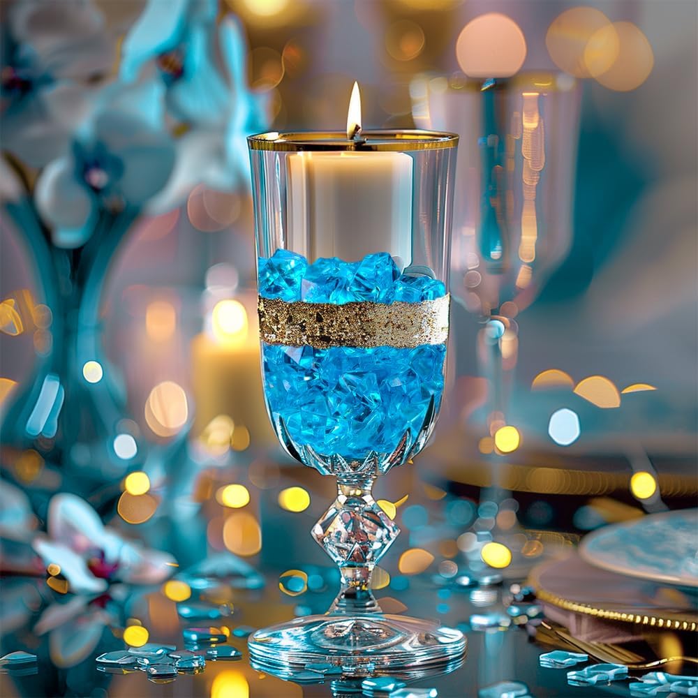 HappyFiller 14 OZ Sky Blue Fake Acrylic Ice Rocks Faux Crystal Cubes Stones Diamonds Gems,Aquarium, Crafts,Table Scatter,Dessert Table Decor Vase Bowl Filler,Party Wedding Centerpieces,Home Accents