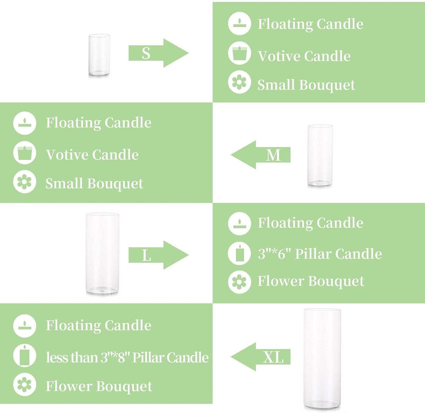 Glasseam Clear Cylinder Vases for Centerpieces, Glass Cylinder Vase Set of 6, Hurricane Vase for Flowers, Glass Cylinder Candle Holder for Pillar Candles, Floating Candle Vases for Wedding Decorations