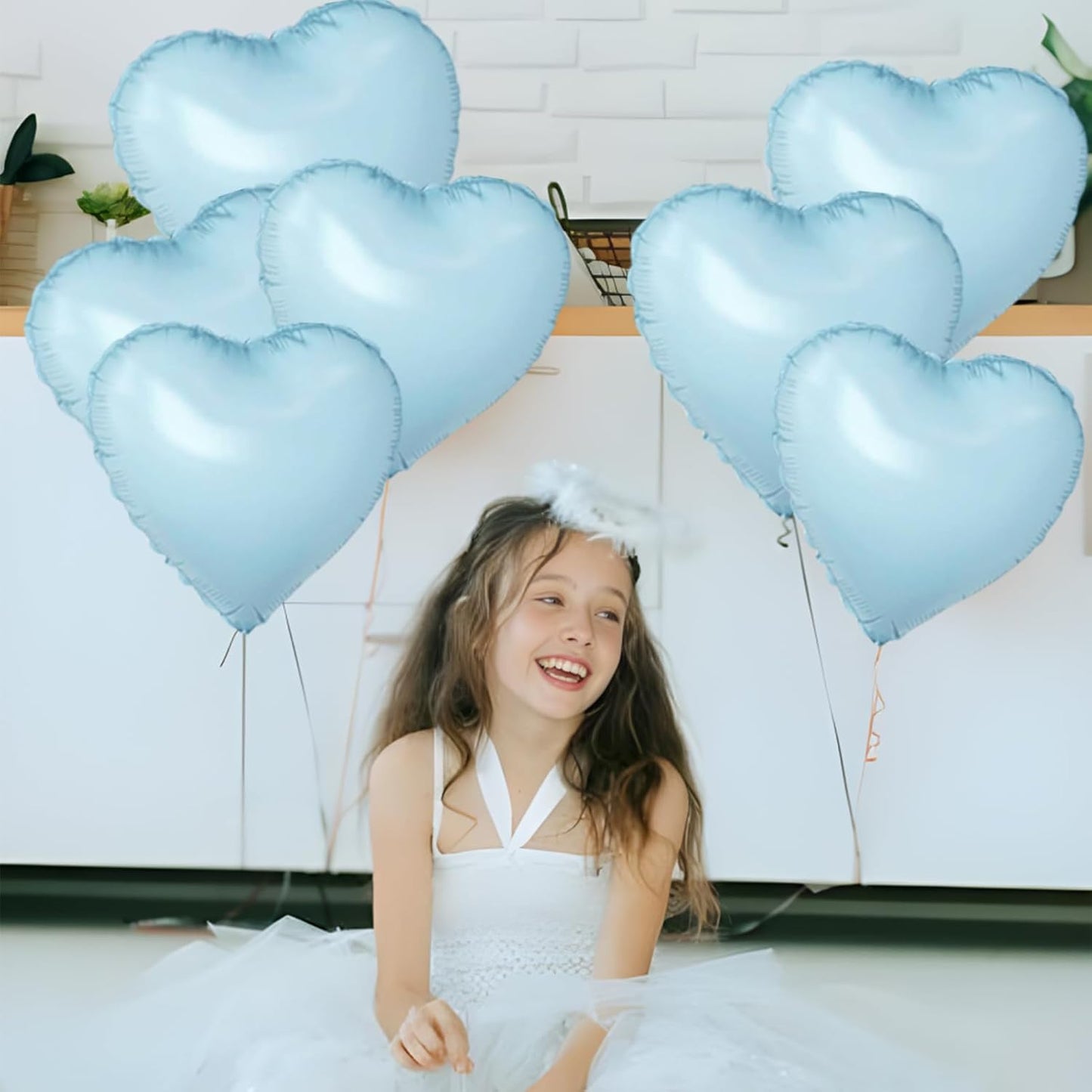 Blue Heart Ballloons,18 Inch Pastel Blue Foil Love Heart Shaped Balloons 12Pcs Baby Blue love balloon for Anniversary Wedding Birthday Party Baby Shower Valentines Day Decorations