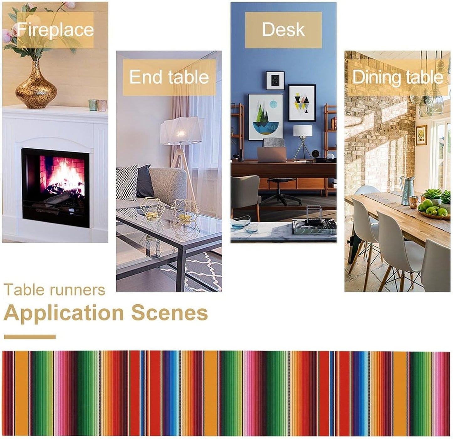 Mexican Table Runner,Colorful Stripe Art Table Runner for Kitchen Dining Table Home Party Decoration 13x60 Inch