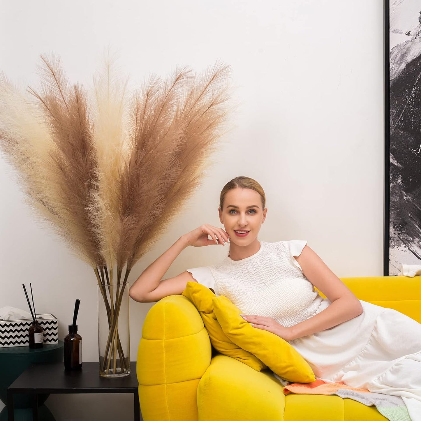 EVODIS Faux Pampas Grass 8 Stems, Artificial Pampas Grass - 43 inch Extra Large Pompass Grass Tall Pompous Boho Flower Arrangement and Floor Vase Filler Home Decor for Room Wedding Party