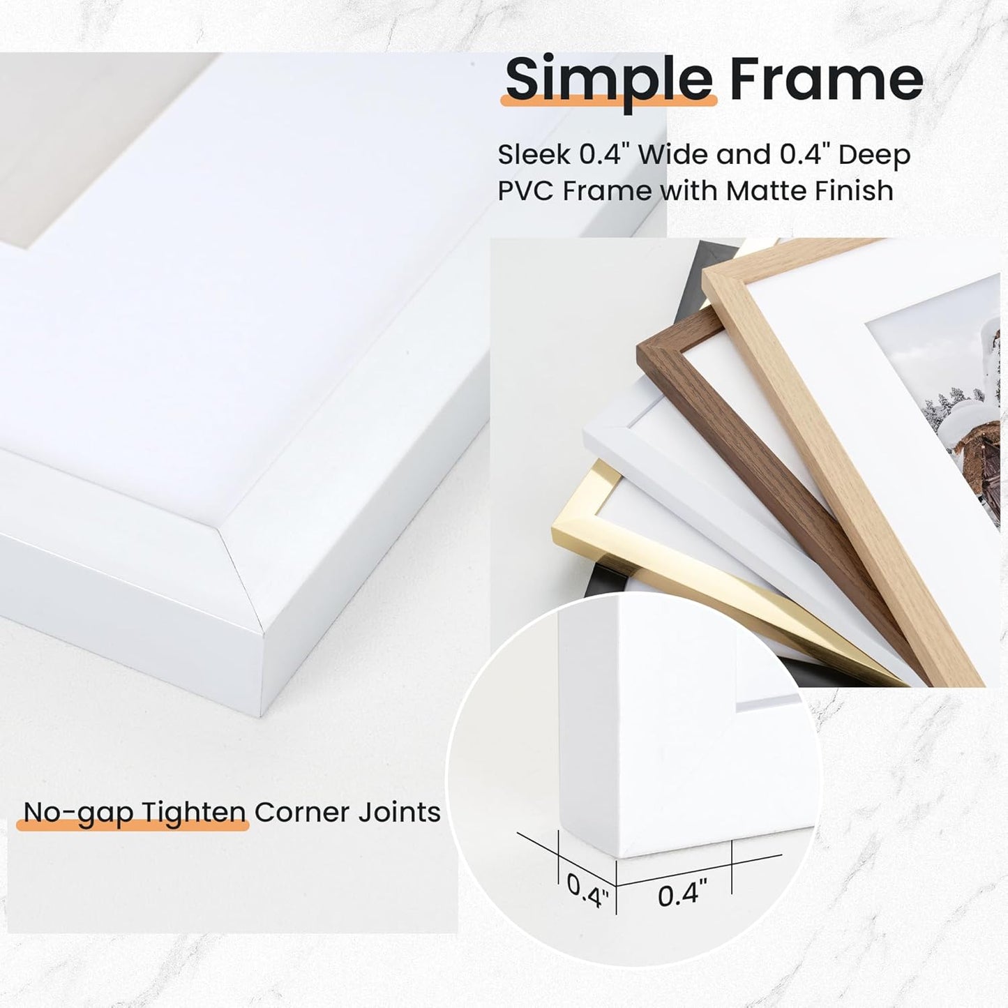 18x24 inch Picture Frame, 18x24 Photo Frames with 16x20 Removable Mat - High Definition Plexiglass - Vertical and Horizontal Display - Wall Hanging Poster Frame - White, 5 Pack