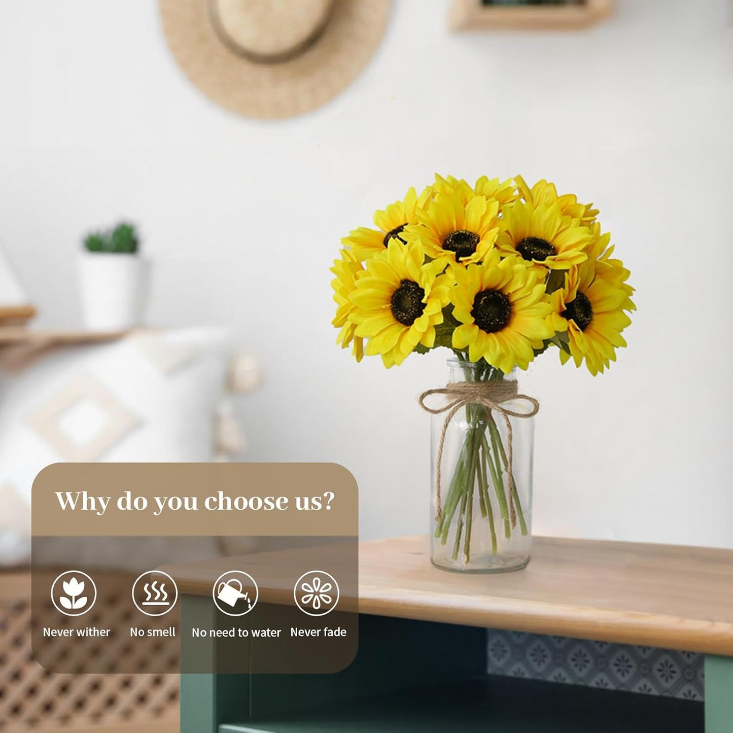 Leftover Sunflower Artificial Flowers in Vase,Sunflower Decor,Flower Centerpieces for Tables,Fake Flowers in Vase for Summer Decor, Yellow Decor