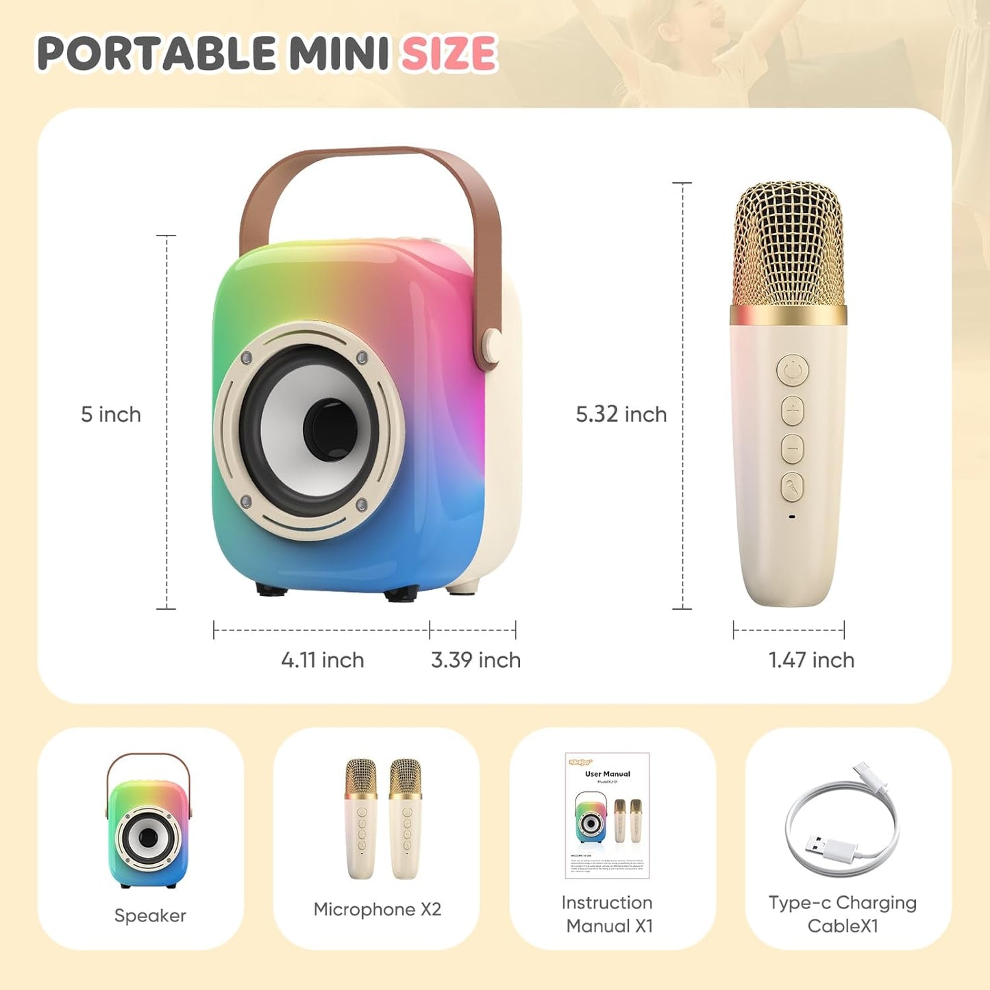 MOYU Mini Karaoke Machine for Kids: Portable Bluetooth Speaker Set with Two Wireless Microphones & Flowing Light Gifts for Girls Boys Toddler Adults Home Party