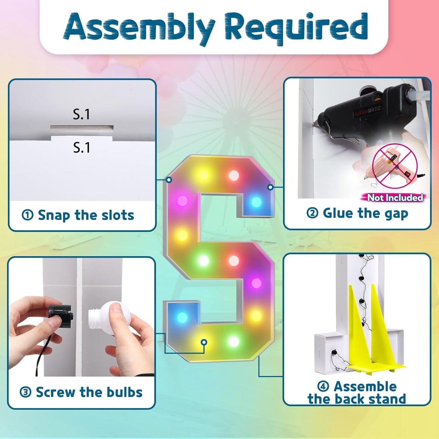 imprsv 4FT Colorful Marquee Light Up Letters S, 18 Colors Large Light up Letters Alphabet Sign with Remote, Large Marry Me Sign, Birthday Party Decorations Baby Shower Anniversary Wedding Decoration