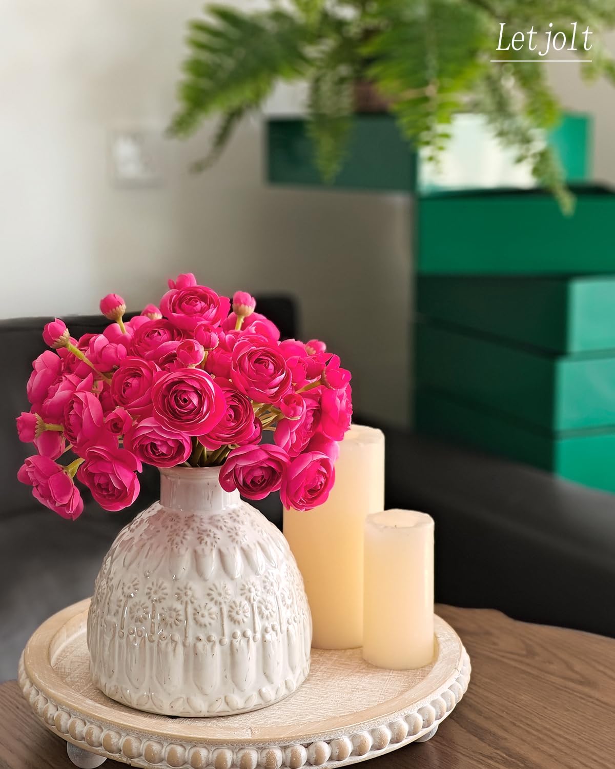 Letjolt Ranunculus Artificial Flower ROSEO Pink Silk Flowers Faux DIY Bouquet for Wedding Engagement Centerpieces Arrangements Bridal Shower Decorations Home Decor 18pcs