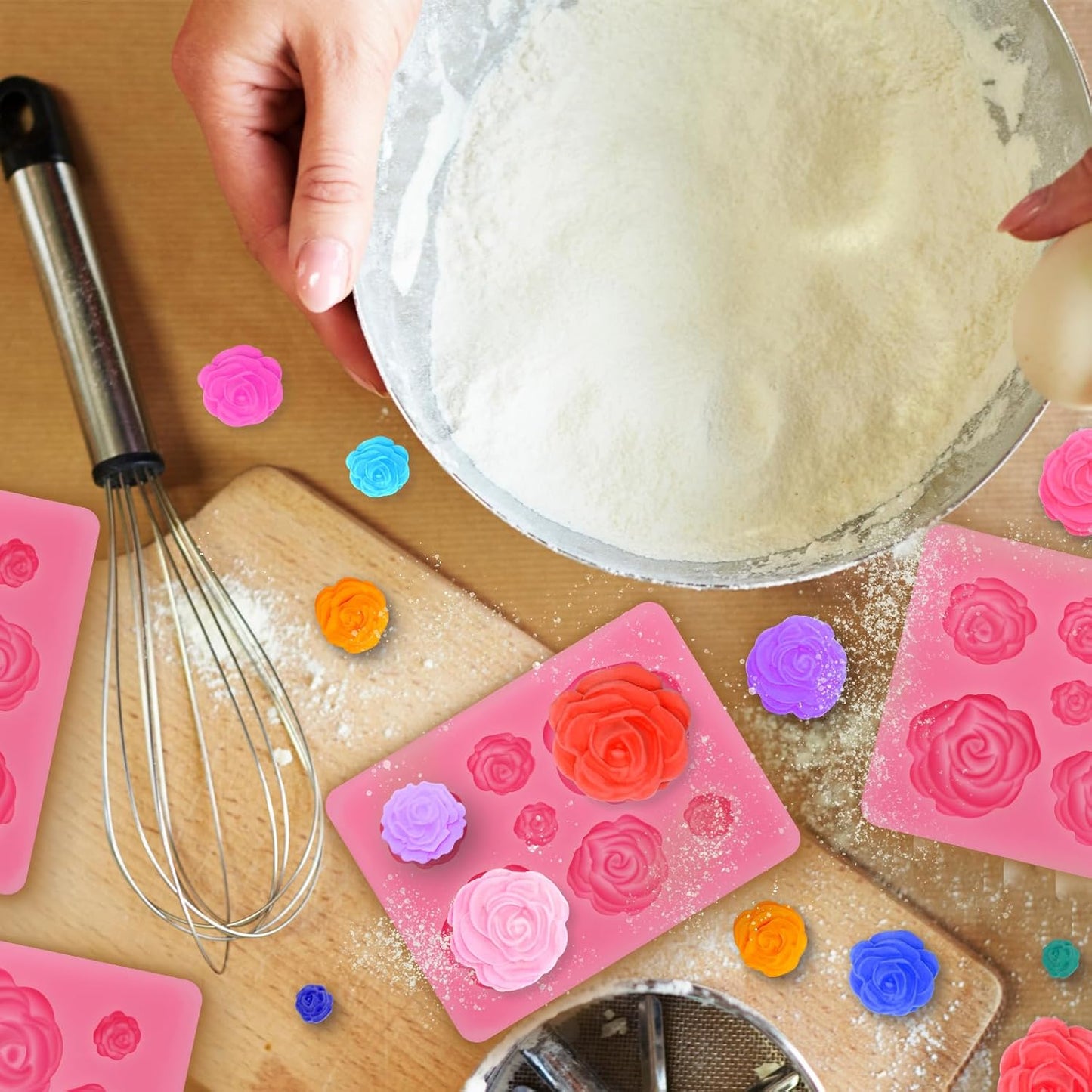 4 Pcs Rose Flower Silicone Molds, Fondant Cake Flower Mold Silicone Polymer Clay Molds Rose Clay Mold for Cupcake DIY Crafts Cake Decoration Roxjaejae